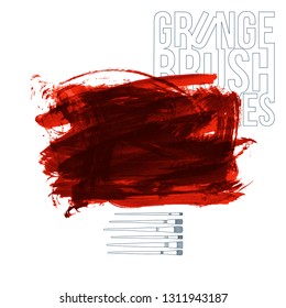 Red brush stroke and texture. Grunge vector abstract hand - painted element. Underline and border design.