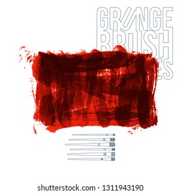 Red brush stroke and texture. Grunge vector abstract hand - painted element. Underline and border design.
