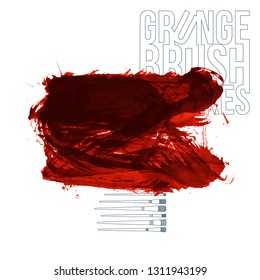 Red brush stroke and texture. Grunge vector abstract hand - painted element. Underline and border design.