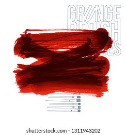 Red brush stroke and texture. Grunge vector abstract hand - painted element. Underline and border design.