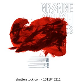 Red brush stroke and texture. Grunge vector abstract hand - painted element. Underline and border design.