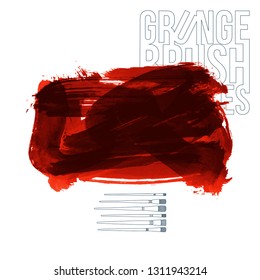 Red brush stroke and texture. Grunge vector abstract hand - painted element. Underline and border design.