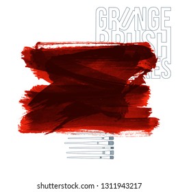 Red brush stroke and texture. Grunge vector abstract hand - painted element. Underline and border design.