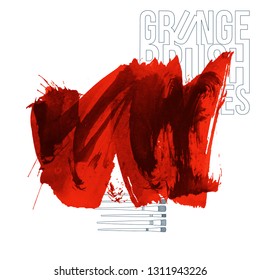 Red brush stroke and texture. Grunge vector abstract hand - painted element. Underline and border design.