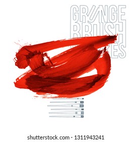 Red brush stroke and texture. Grunge vector abstract hand - painted element. Underline and border design.