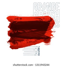 Red brush stroke and texture. Grunge vector abstract hand - painted element. Underline and border design.