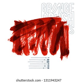 Red brush stroke and texture. Grunge vector abstract hand - painted element. Underline and border design.