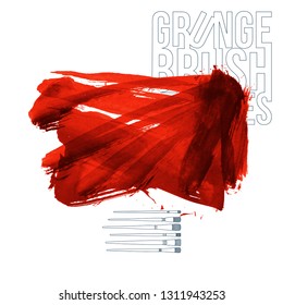 Red brush stroke and texture. Grunge vector abstract hand - painted element. Underline and border design.