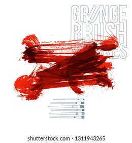 Red brush stroke and texture. Grunge vector abstract hand - painted element. Underline and border design.