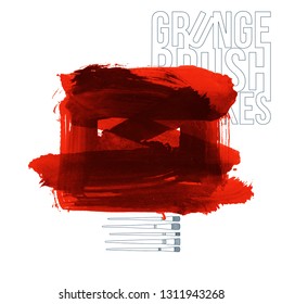 Red brush stroke and texture. Grunge vector abstract hand - painted element. Underline and border design.