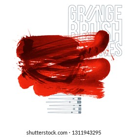 Red brush stroke and texture. Grunge vector abstract hand - painted element. Underline and border design.
