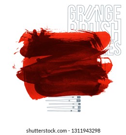Red brush stroke and texture. Grunge vector abstract hand - painted element. Underline and border design.