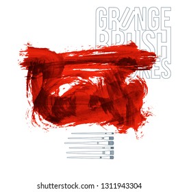 Red brush stroke and texture. Grunge vector abstract hand - painted element. Underline and border design.