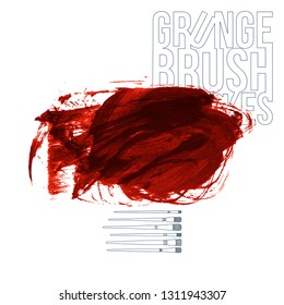 Red brush stroke and texture. Grunge vector abstract hand - painted element. Underline and border design.