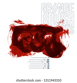 Red brush stroke and texture. Grunge vector abstract hand - painted element. Underline and border design.