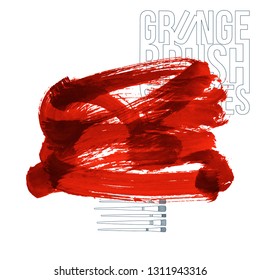 Red brush stroke and texture. Grunge vector abstract hand - painted element. Underline and border design.