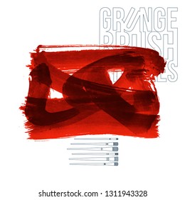 Red brush stroke and texture. Grunge vector abstract hand - painted element. Underline and border design.