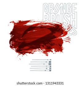 Red brush stroke and texture. Grunge vector abstract hand - painted element. Underline and border design.