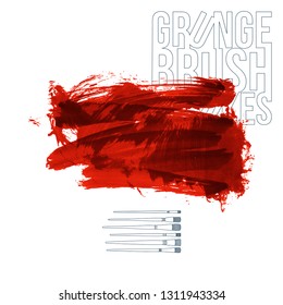 Red brush stroke and texture. Grunge vector abstract hand - painted element. Underline and border design.