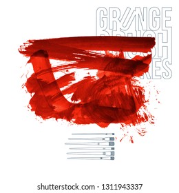 Red brush stroke and texture. Grunge vector abstract hand - painted element. Underline and border design.