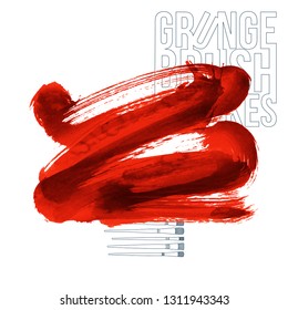 Red brush stroke and texture. Grunge vector abstract hand - painted element. Underline and border design.
