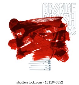 Red brush stroke and texture. Grunge vector abstract hand - painted element. Underline and border design.