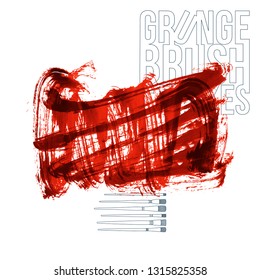 Red brush stroke and texture. Grunge vector abstract hand - painted element. Underline and border design.