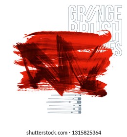 Red brush stroke and texture. Grunge vector abstract hand - painted element. Underline and border design.