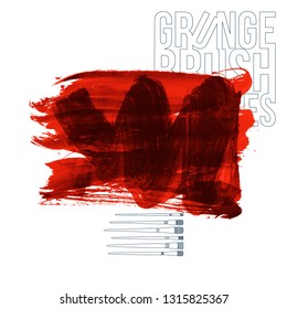 Red brush stroke and texture. Grunge vector abstract hand - painted element. Underline and border design.