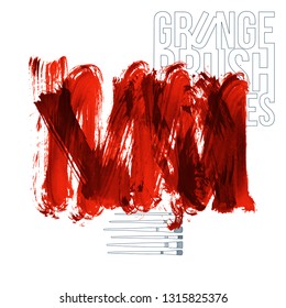 Red brush stroke and texture. Grunge vector abstract hand - painted element. Underline and border design.
