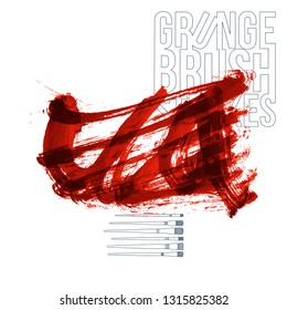 Red brush stroke and texture. Grunge vector abstract hand - painted element. Underline and border design.