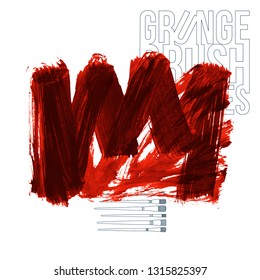 Red brush stroke and texture. Grunge vector abstract hand - painted element. Underline and border design.
