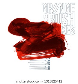 Red brush stroke and texture. Grunge vector abstract hand - painted element. Underline and border design.