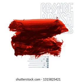 Red brush stroke and texture. Grunge vector abstract hand - painted element. Underline and border design.