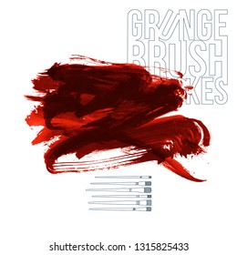 Red brush stroke and texture. Grunge vector abstract hand - painted element. Underline and border design.