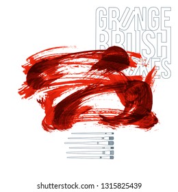 Red brush stroke and texture. Grunge vector abstract hand - painted element. Underline and border design.