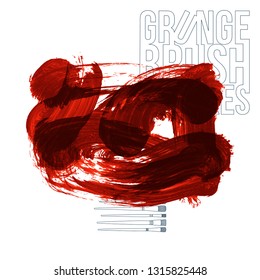 Red brush stroke and texture. Grunge vector abstract hand - painted element. Underline and border design.