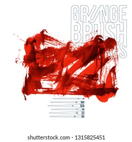 Red brush stroke and texture. Grunge vector abstract hand - painted element. Underline and border design.