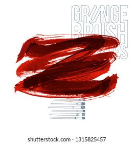 Red brush stroke and texture. Grunge vector abstract hand - painted element. Underline and border design.