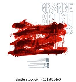 Red brush stroke and texture. Grunge vector abstract hand - painted element. Underline and border design.