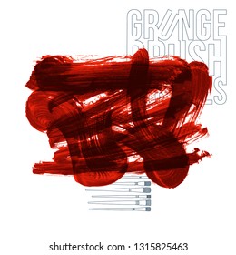 Red brush stroke and texture. Grunge vector abstract hand - painted element. Underline and border design.