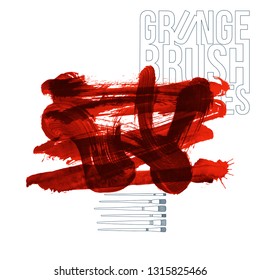 Red brush stroke and texture. Grunge vector abstract hand - painted element. Underline and border design.
