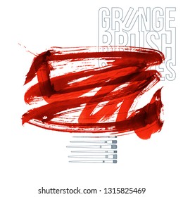 Red brush stroke and texture. Grunge vector abstract hand - painted element. Underline and border design.