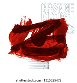 Red brush stroke and texture. Grunge vector abstract hand - painted element. Underline and border design.
