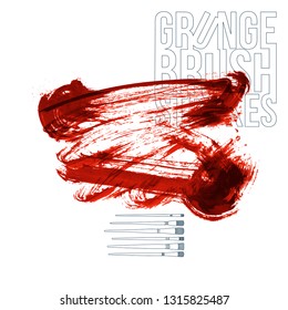 Red brush stroke and texture. Grunge vector abstract hand - painted element. Underline and border design.