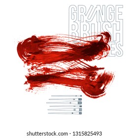 Red brush stroke and texture. Grunge vector abstract hand - painted element. Underline and border design.