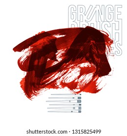 Red brush stroke and texture. Grunge vector abstract hand - painted element. Underline and border design.