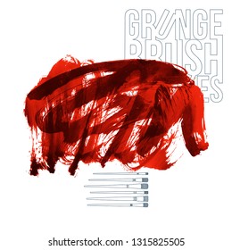 Red brush stroke and texture. Grunge vector abstract hand - painted element. Underline and border design.