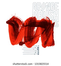Red brush stroke and texture. Grunge vector abstract hand - painted element. Underline and border design.