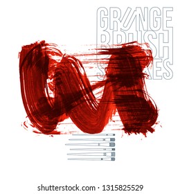 Red brush stroke and texture. Grunge vector abstract hand - painted element. Underline and border design.